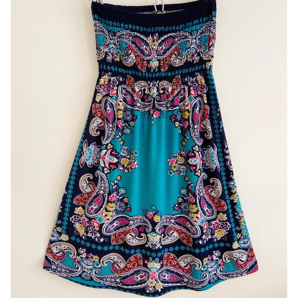 Paisley Print Strapless Dress - Multicolor